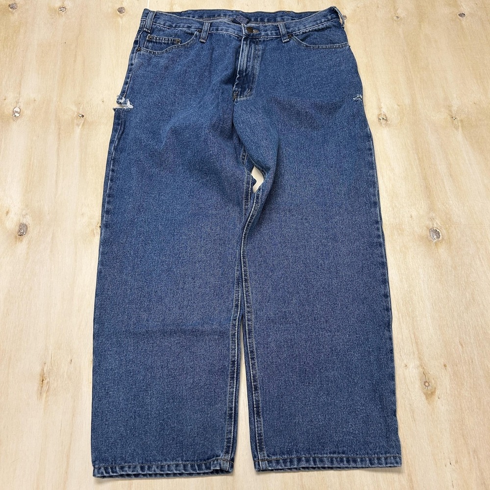 RK Brand Jeans Mens 38x29 Medium Wash Blue Denim Relaxed Straight Distressed